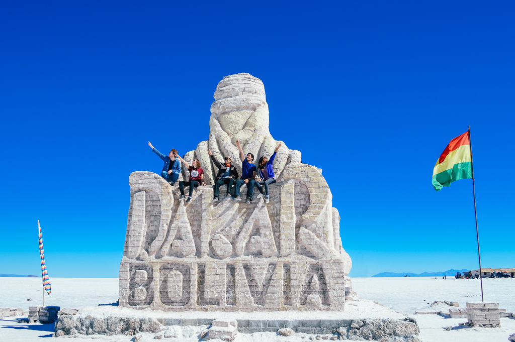 Sitting on Salt Monument in Bolivia